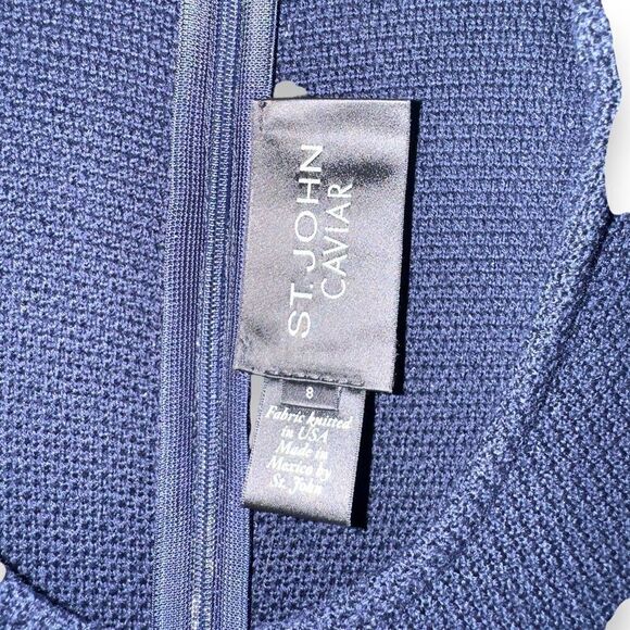 St. John Caviar Navy Wool Knit Made in USA Formal Dress Sz 8 - Picture 2 of 7